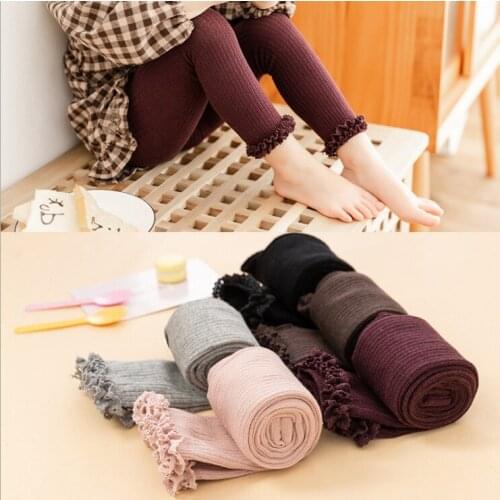 FOCUSNORM 1-7Y Kid Girls Autumn Winter Tights Leggings with Lace Cotton Solid Ruffles Pants Accessories