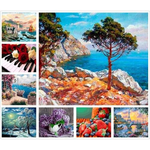 Landscape Seaside Piano Flower 5D Diy Full Square and Round Diamond Painting Embroidery Cross Stitch Kit Wall Art Home Decor