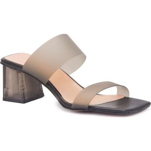 Gedikpasalı Nwa 123 Black 2021 Summer Season Women 'S Slippers Evening Party Dress Wedding Square Heels Transparent Mat Banded Pumps Steyl