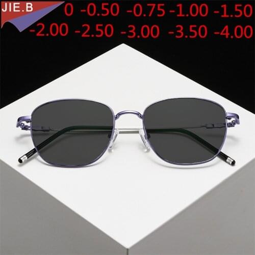 Classic Metal Frame Womens Photochromic Sunglasses Myopia Glasses Mens Computer Optical Prescription Glasses 0-0.50 to -4.00