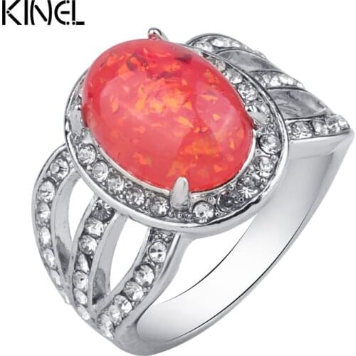 Kinel Created Fire Red Opal Ring Cubic Zirconia Silver Color Wedding Ringsfor Women Party Fashion Jewelry Wholesale Size 7-10