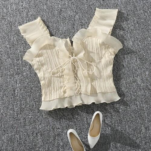 LJSXLS 2021 New Folds Bustier White Tank Tops mujer Female Sexy Slim Bandage Sleeveless Zipper Crop Top Summer Clothes For Women