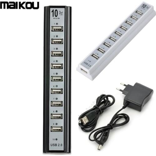 Maikou 10-Port USB 2.0 HUB High Speed 10-Port USB 2.0 HUB Power Supply