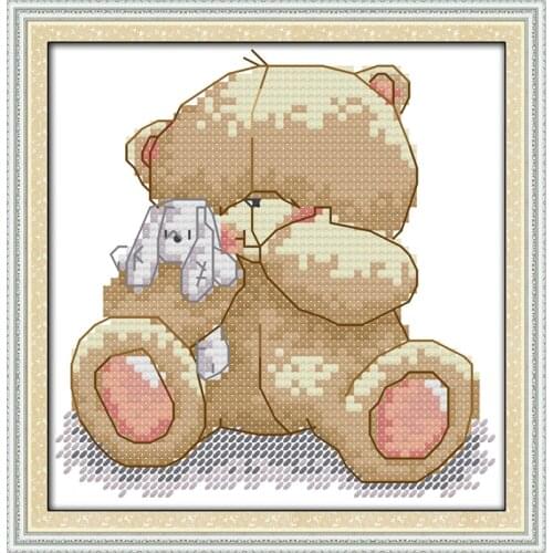 A cute bear cross stitch kit cartoon 11ct count print canvas stitches embroidery DIY handmade needlework plus