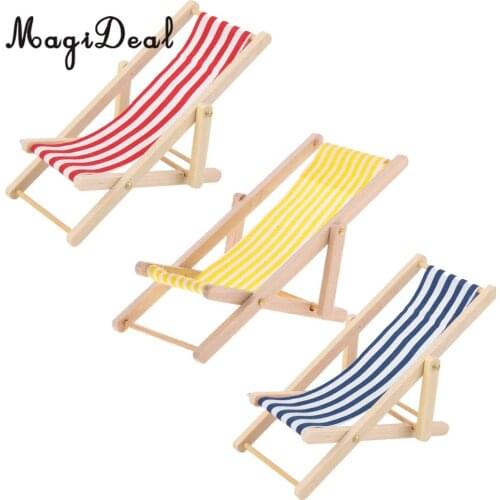 3Pcs/Pack 1/12 Scale Dollhouse Mini Miniature Furniture Stripe Wooden Lounge Beach Yard Seaside Chair for Dolls Room Decor
