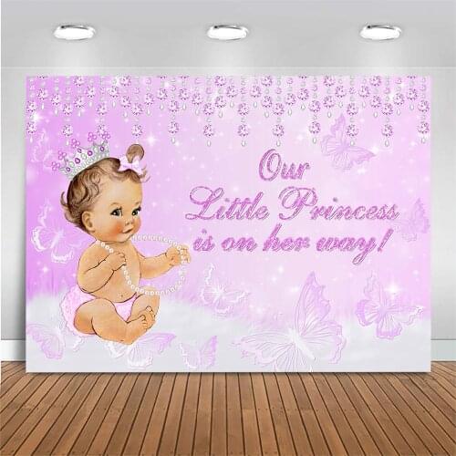 Mocsicka Little Princess Baby Shower Backdrop for Photography Butterfly Purple Diamond Glitter Customize Photo Background Studio