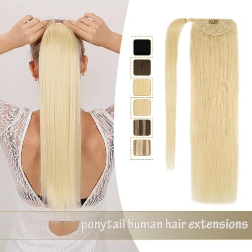 ZURIA Natural Human Hair Balayage Ponytail Extensions 12"16"20"24 Inch Machine Remy 100% Real Human Hair Pony tail Clip Ins