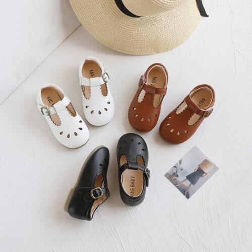 Summer new leather shoes retro hollow childrens soft bottom peas shoes casual shoes toddler girl shoes(choose Foot length+0.5-1