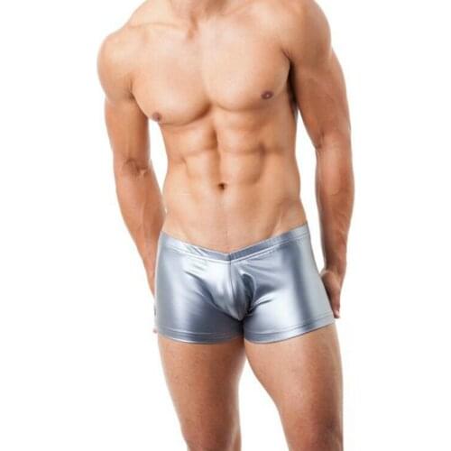 New Boxers Men Sexy Underwear Faux Leather Latex Boxer Shorts Elastic Stretchable Undershorts Erotic Panties