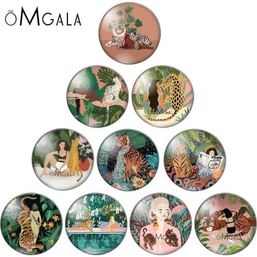 New Art Cartoon Tiger and Girls 10pcs mix 12mm/16mm/18mm/25mm Round photo glass cabochon demo flat back Making findings