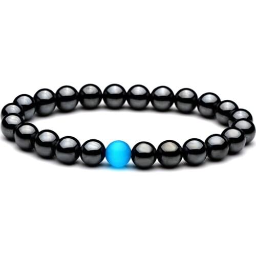 Punk 8mm Ball Beads Cats Eye Hematite Black Lava Stone Energy Bracelets Mala Beads Strand Bracelets Meditation Men Women Jewelry