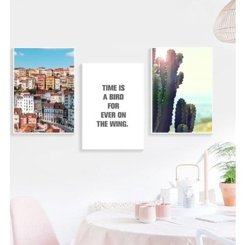 City Landscape Architecture White House Plant Cactus Letter Canvas Painting Wall Picture Printing Poster Living Room Decoration