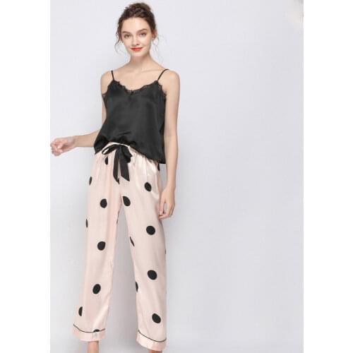 Pajamas Set Women Summer Sexy Lace Design Tops with Long Trousers V-neck Nuisette Loose Style Home Suit Women Nuisette Set