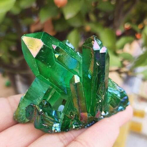 78grams natural green angel aura quartz crystal cluster Titanium coating quartz cluster electroplating stone Healing