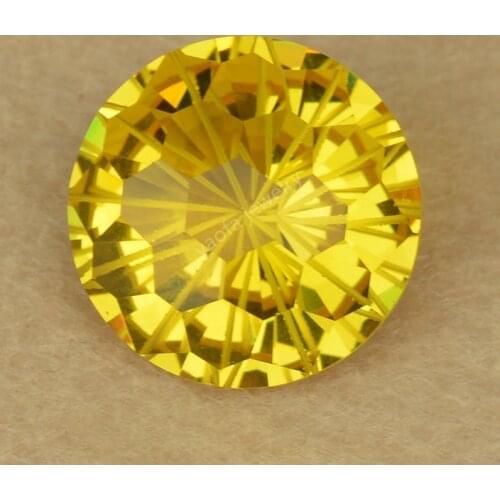 Sale 8~15mm Round Shape Firework Cut Golden Yellow Color Synthetic Gems Loose Millennial Chrysanthemum Cut Glass Stone Beads