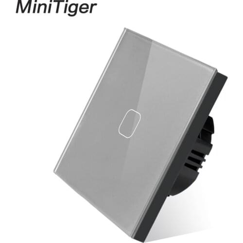 Minitiger 4 colors Crystal Glass Panel Touch Switch EU/UK standard 1 Gang 1 Way Touch Switch Only Touch Function Light Switch