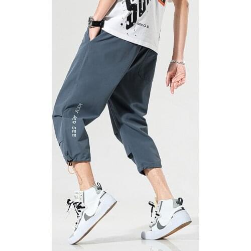 2021 Mens Shorts Casual Summer Elastic Waist Solid Shorts for Men Black Gray Mens Clothing Fashion Pockets Harem Pants