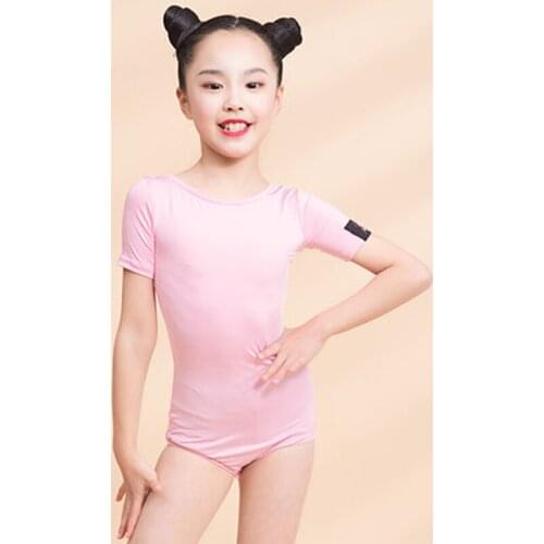Kids Latin Dance Practice Wear Girls Latin Tops Short Sleeve Backless Pink/Green/Black Bodysuit Ballet Samba Costumes DNV14358