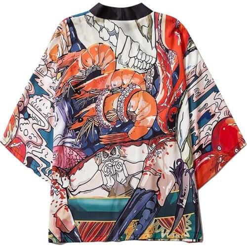 Spring Cartoon Printed Lovers Kimono Yukata Male Samurai Costume Haori Obi Beach Mens Cardigan Japanese Streetwear Jacket