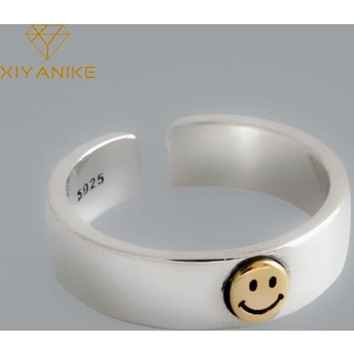 XIYANIKE 925 Sterling Silver Vintage Smiling Face Rings Creative Simple Geometric Handmade Wedding Jewelry Adjustable