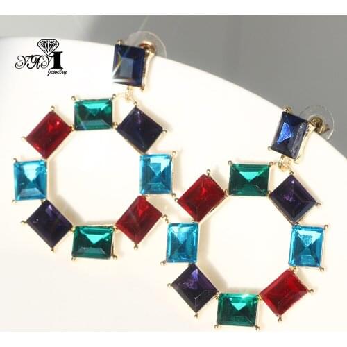 YaYi Jewelry Fashion Multi-color Glass Dangle Crystal Women Ancient Gold Color Wear Ear Band Tassel Couples Wedding Earrings