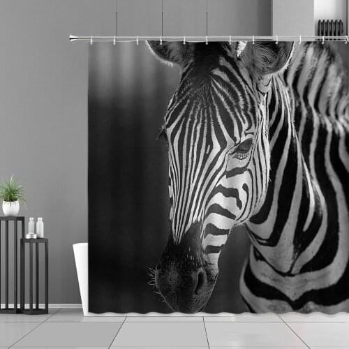 Funny Animal Shower Curtains Personality Zebra Bathroom Curtain Home Bathtub Decoration Waterproof Polyester Fabric With Hooks