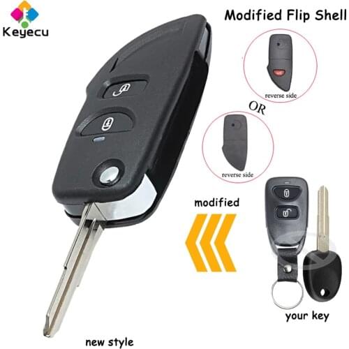 KEYECU Replacement Modified Flip Remote Car Key Shell - 2/ 2+1/ 3 Buttons & Uncut Blade- FOB for Hyundai Santa Fe / Tucson IX35