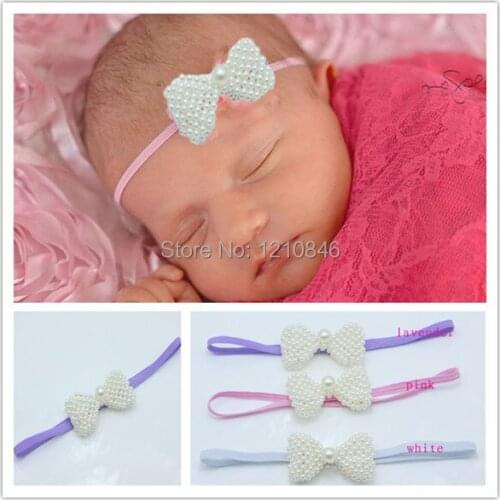 Girl pearl flower headband wedding Bridal handmade bow hair accessories 12 pcs/lot free shipping