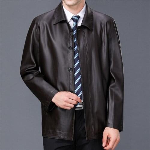 S-4xl Spring And Autumn New Middle-aged Casual Lapel Leather Mens Jacket Dad Clothing Loose Large Size Faux Leather Jackets