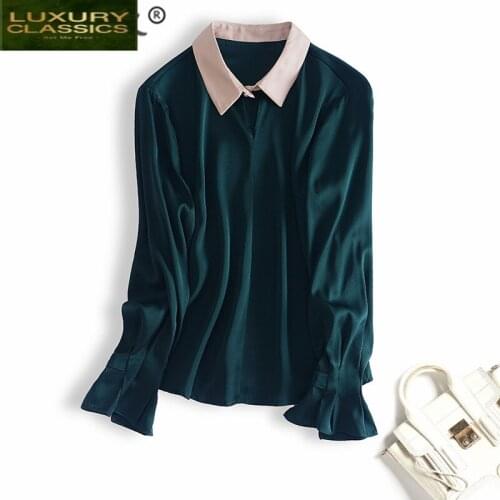 Summer Spring Ladies Vintage Real Silk Womens Blouse Korean Elegant Chiffon Blusas Women Long Sleeve Shirt and Tops 3376