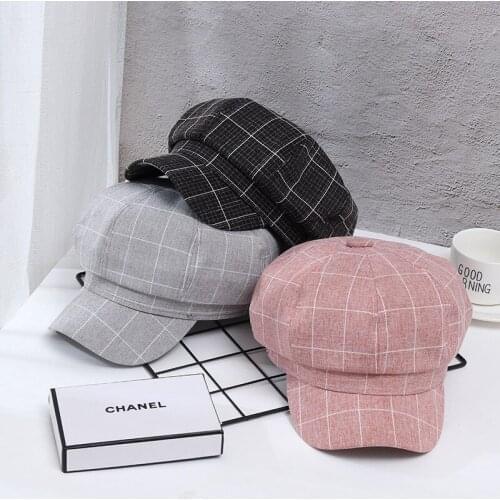 Peaked cap octagonal hat female outdoor sunshade casual retro painter plaid dome hat bonnets for women designer bonnet