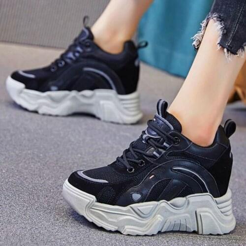 Increasing Height Fashion Sneaker Women Cow Leather Platform Wedge Ankle Boots Comfort High Heels Casual Shoe 34 35 36 37 38 39