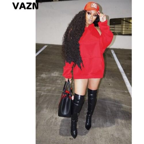 VAZN 2020 Autumn Hot Novelty Young Sexy Club Backless Off Shoulder Full Sleeve Hooded Women Nature Straight Mini Dress