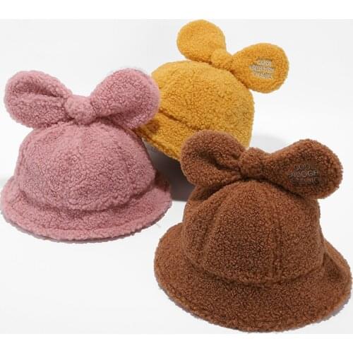 Winter Fisherman Hat Bowknot Outdoor Fur Warm Soft Wool Bucket Hat Children Girls Boys Street Panama