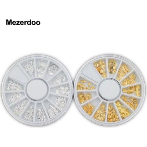 Gold Silver Rivet Studs 3D Nail Decoration Starfish Shell Anchor Design DIY Manicure Nail Art Decor In Wheel