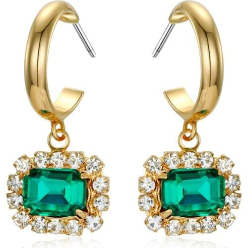 1Pair Simple Glitter Square Ctystal Small Hoop Earrings Women Elegant Trendy Gold Color Mini Pendant Circle Earrings JewelryE509