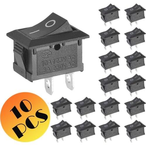 10PCS Black Push Button Mini Switch 6A-10A 250V 2 Pin Snap-in On/Off Mini Boat Rocker Switch KCD1-101 Toggle SPST Switch Snap