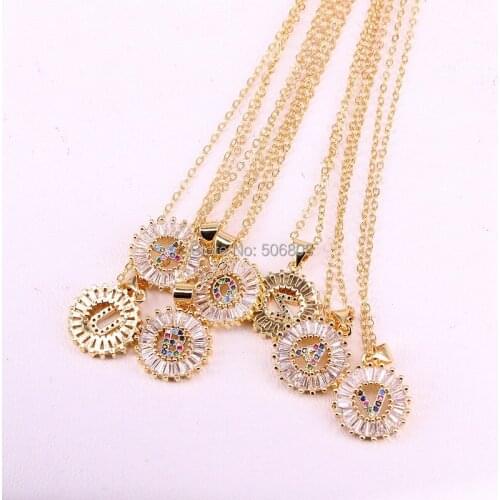 10PCS ZYZ334-4725 Micro Pave Rainbow CZ Cubic Zirconia A-Z Initials Letter Pendant Necklaces For Women Jewelry