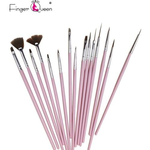 15Pcs Pink Acrylic Handle Nail Brush Set UV Gel Polish Painting Design Drawing Gel Nail Brushes DIY For Manicure Tools Art Pen