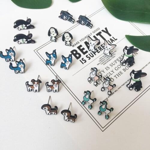 2Pcs/Set Lovely Husky Beagle Hound Bull Terrier Dog Stud Earring for Women Girls Fashion Cartoon Animal Earrings Jewelry