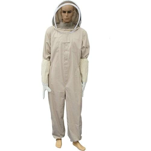 2020 New Professional Ventilated Full Body Beekeeping Bee Keeping Suit with Leather Gloves Coffee Color