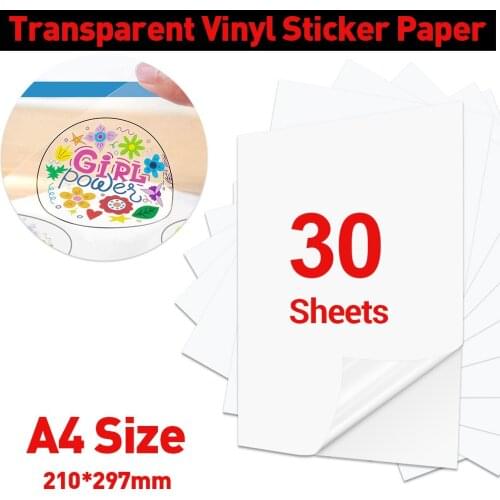 30 Sheets A4 Clear Transparent Vinyl Sticker A4 Paper Self Adhesive Sticker Label for Laser Inkjet Printer Copier Craft Paper