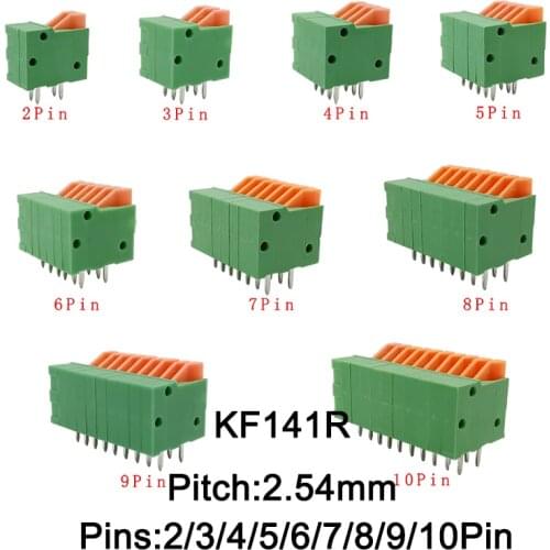 5/10Pcs KF141R Right Angle PCB Terminal Block KF141R 2.54mm Pitch 2P-10Pin PCB Mounted Spring Screwless Connector for 26-20 AWG