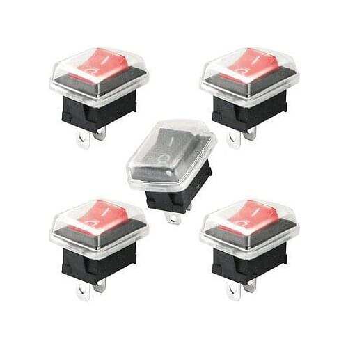 Free shipping!5pcs AC 250V/125V 6A/10A 2-Pin SPST Red Button Waterproof Rocker Switches
