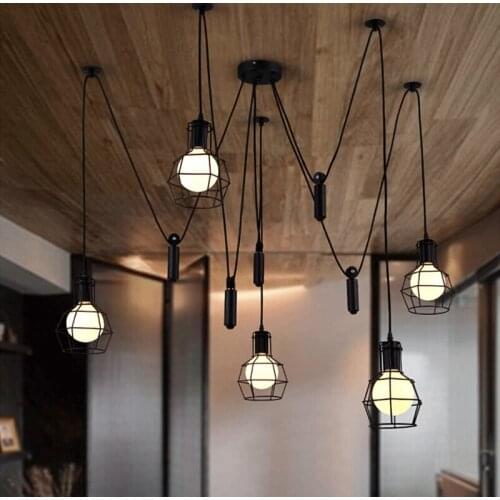 American loft chandeliers creative restaurant clothing shop retro lift small iron cage industrial wind lamps