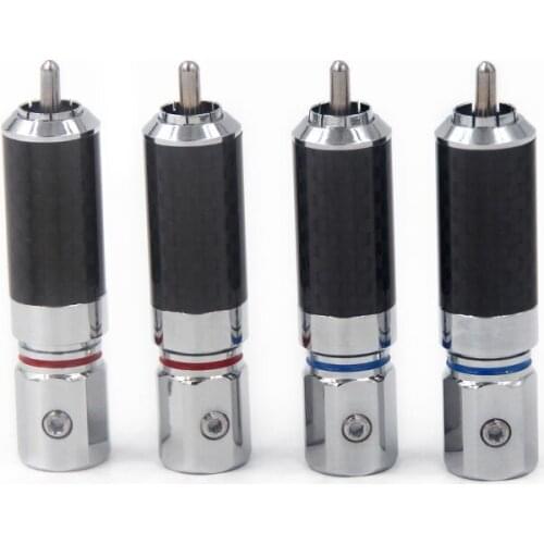 Audiophile Carbon Fiber Rhodium Plated RCA Audio Adapter RCA Plug Spaeker Audio Cable Connector 4Pcs
