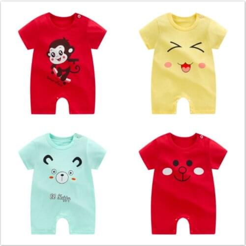 Newborns Romper Baby Clothes Summer New Baby Boys Girls Short Sleeve Climbing Cartoon Clothes Cotton Toddler Kids Jumpsuits Red