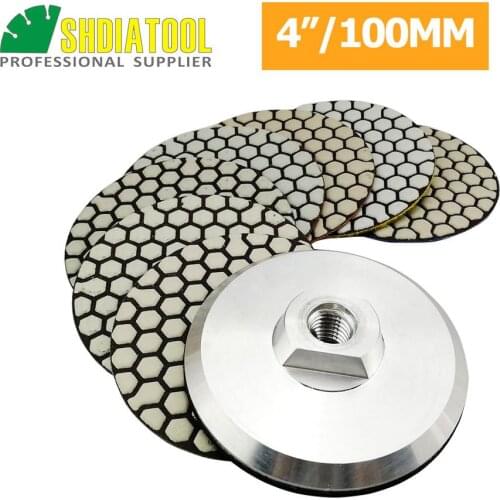 SHDIATOOL 7pcs 100MM Resin Bond Diamond Polishing Pads+1pc M14 Aluminum Base Backer, Sanding Disc Granite Marble Polishing Disc