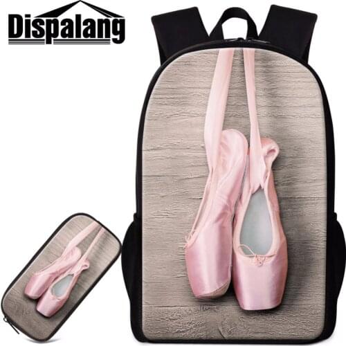 Dispalang Ballet Shoe Print Backpack for Girls Pretty Rucksacks School Bag for Teenagers Bookbag and Pencil cases for Children