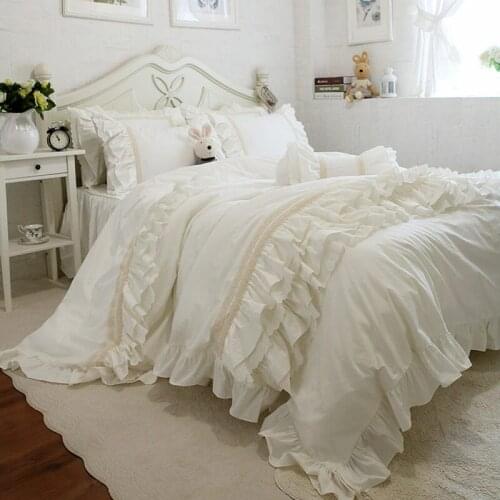 Top Beige Elegant Bedding Set Ruffle Layers Duvet Cover Bedding Handmade Wrinkle Lace Bedspread Elgant Bed Sheet for Princess